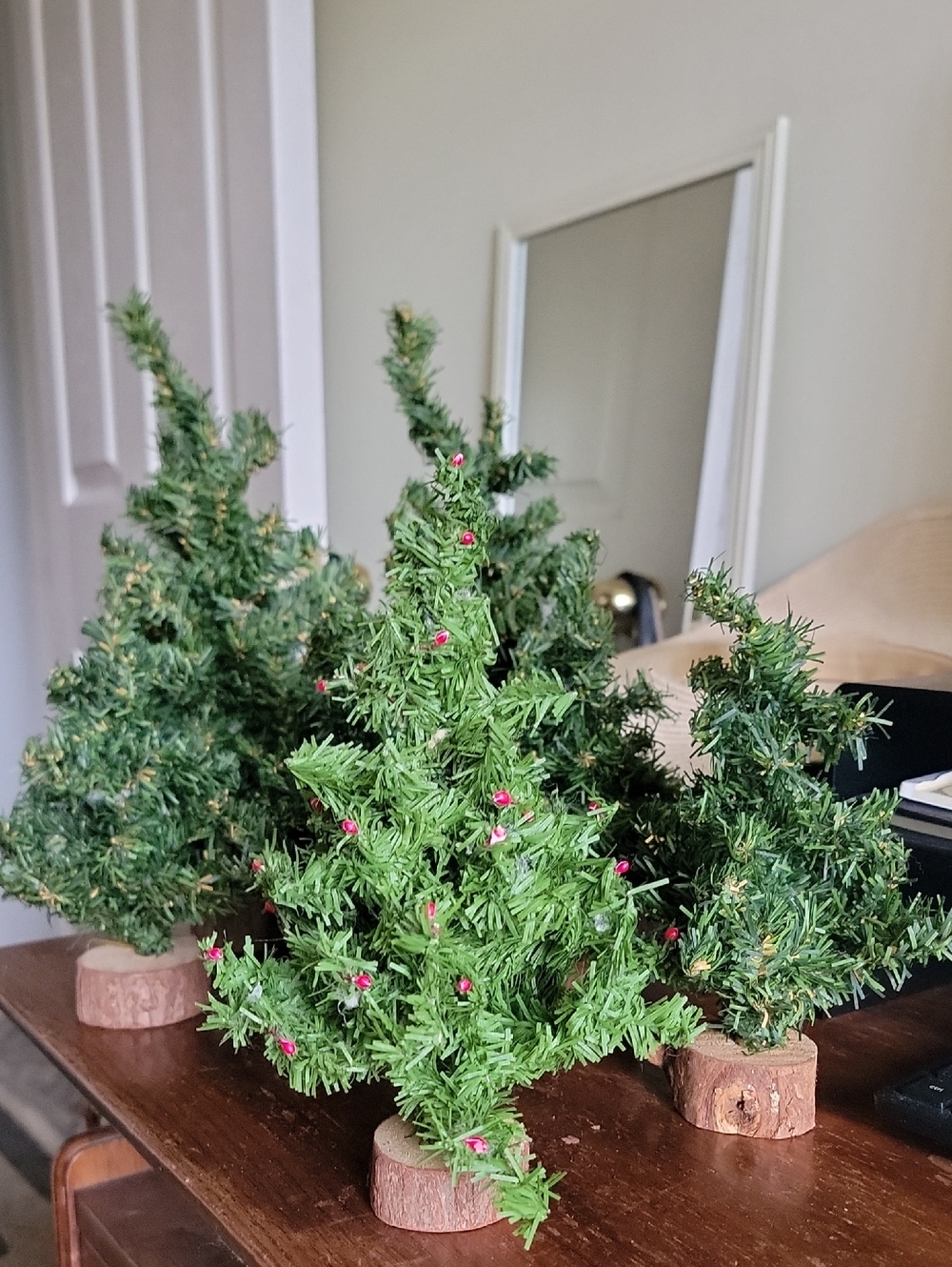 Mini Green Holiday Tabletop Trees 1 with Red Berry Accents